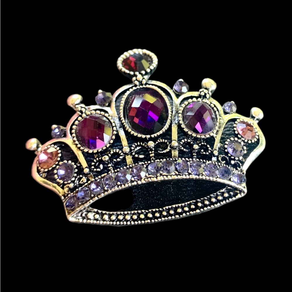 Purple Rhinestone Silver Tone Brooch - 2.25” Wide - Picture 3 of 6